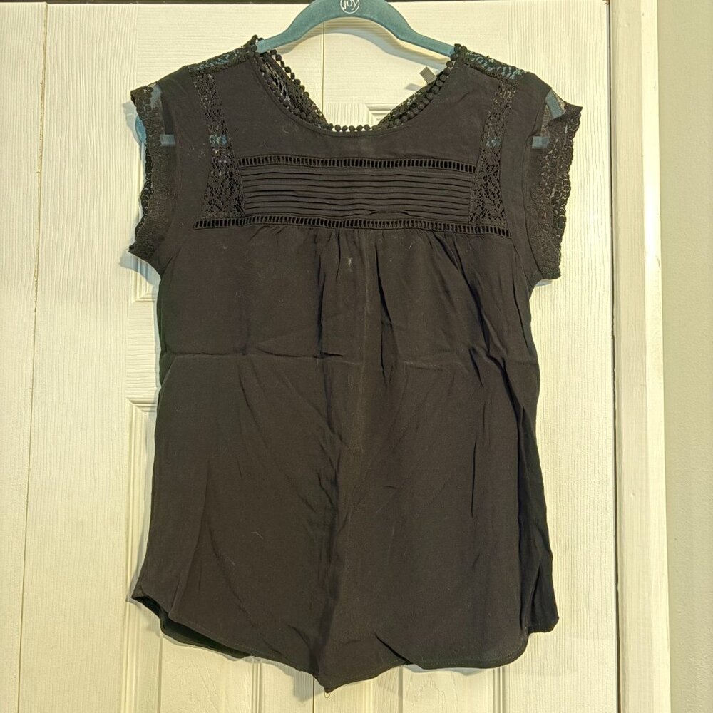 Black Lace-Detailed Top Size Small